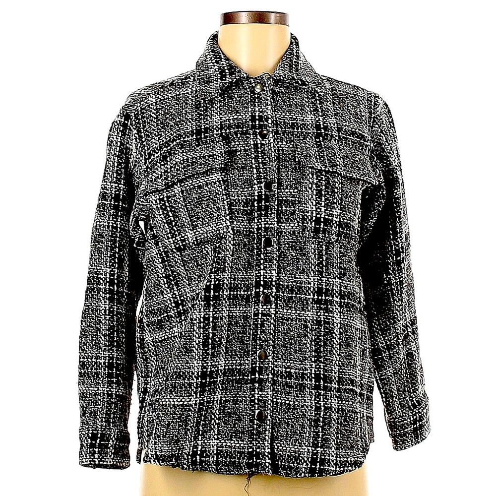 Lea & Viola 100% Polyester Plaid Black Gray Jacket Size XS.